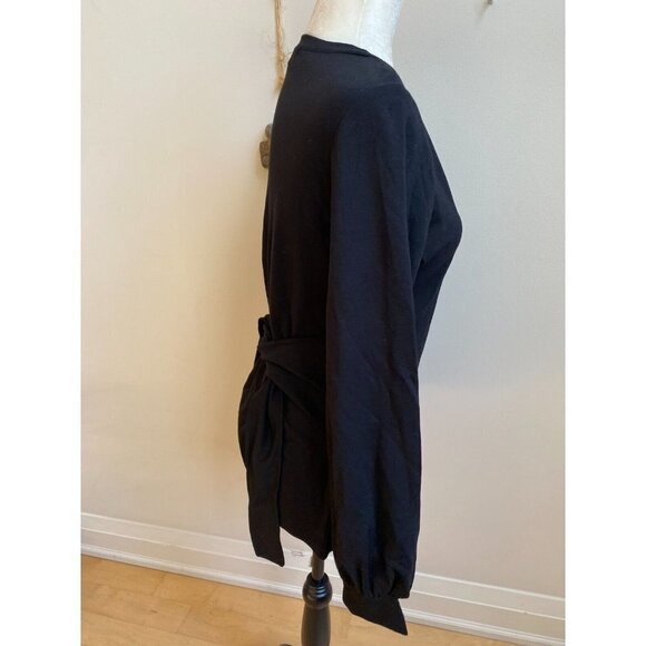 HALOGEN BNWT Sz Small Womens Black Long Sleeve Top Tie Waist New - Picture 3 of 7